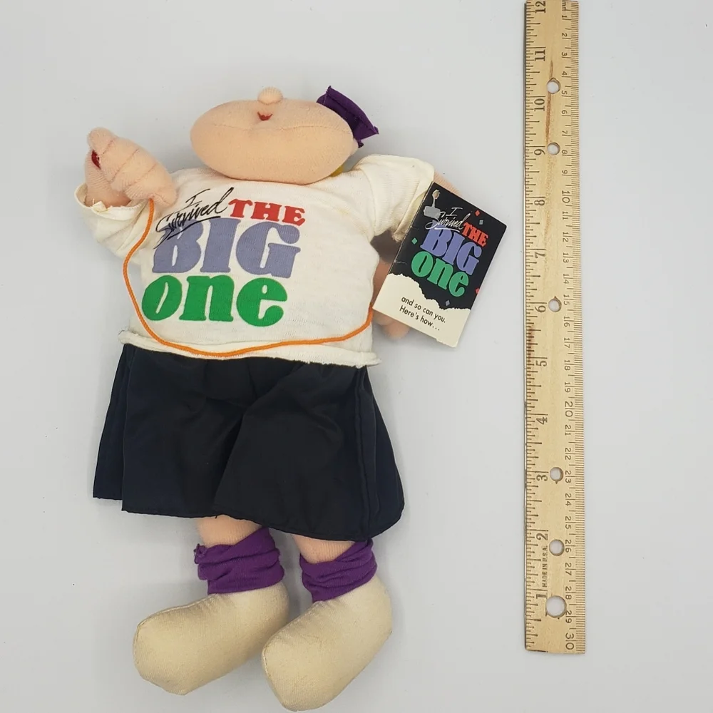 Vintage 80s Hallmark I SURVIVED THE‎ BIG ONE Plush for Birthday Big Event Gift